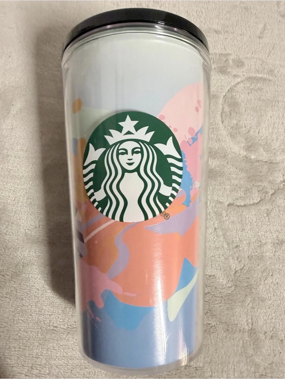 Starbucks Pastel Swirl Tumbler with Green Logo and Green Lid